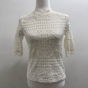 ZARA IVORY CREAM EMBROIDERED CUTWORK LACE Long Sleeve Eyelet detail Size S NWT
